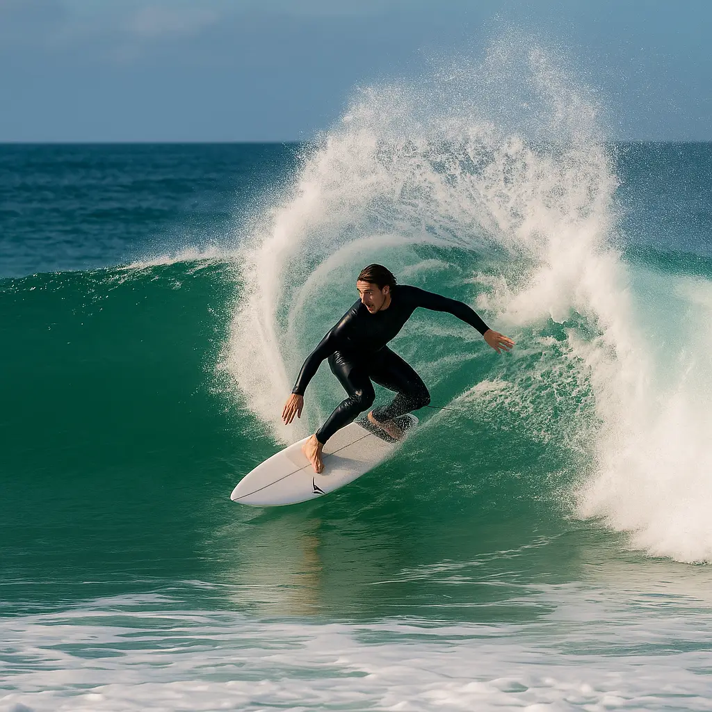 Surfer riding a powerful wave at Supertubes during the Corona Cero Open J-Bay 2025 in Jeffreys Bay